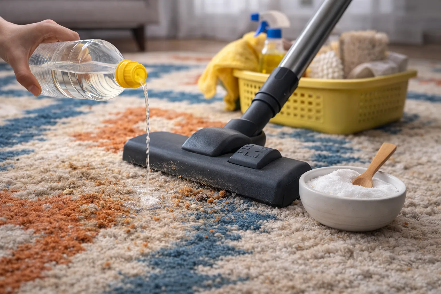 Détacher un tapis naturellement avec vinaigre blanc et bicarbonate de soude - méthode DIY