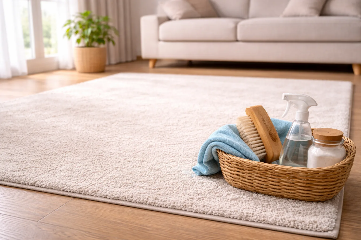 Entretien et nettoyage de tapis maison avec produits doux