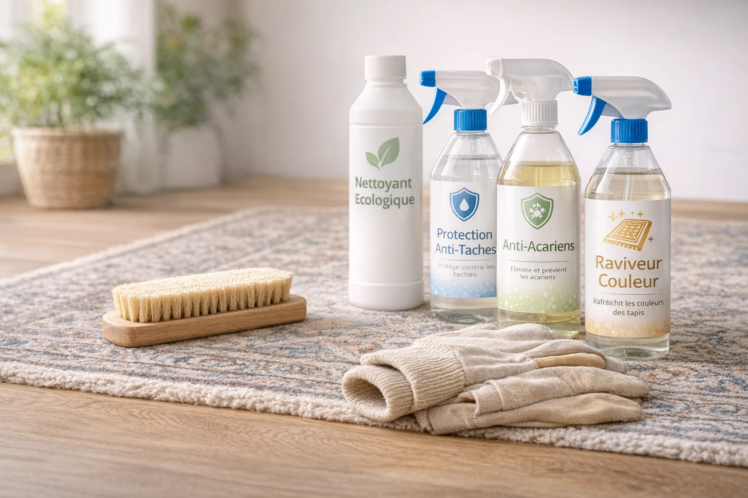 Produits de nettoyage écologique pour tapis : protection anti-taches, traitement anti-acariens et raviveur de couleur
