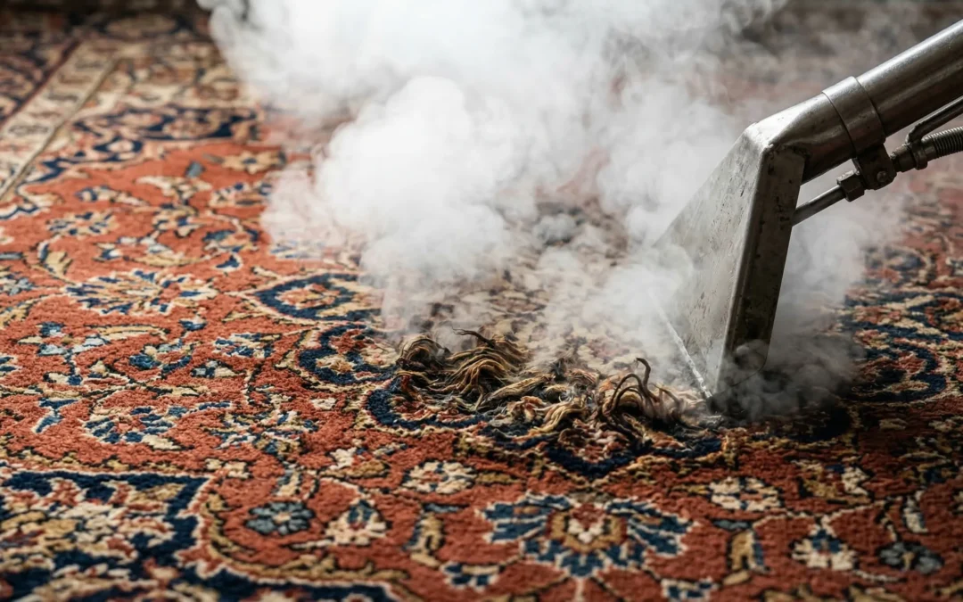 Vapeur, injection ou produits chimiques : les dangers du nettoyage industriel pour votre tapis d&rsquo;Orient (et l&rsquo;alternative traditionnelle)
