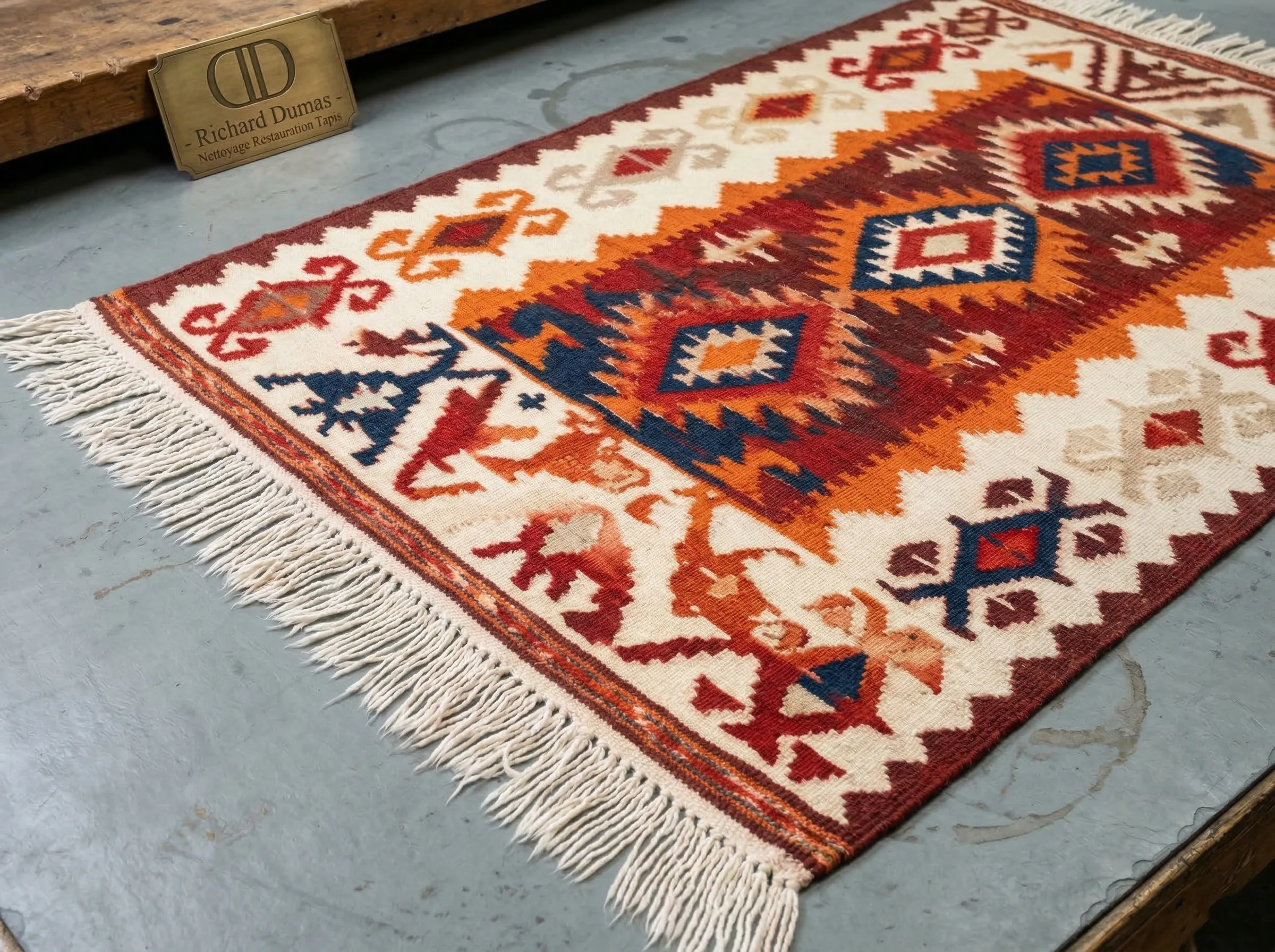 Tapis Qom soie après détachage, tache de vin 100% éliminée, brillance de la soie restaurée